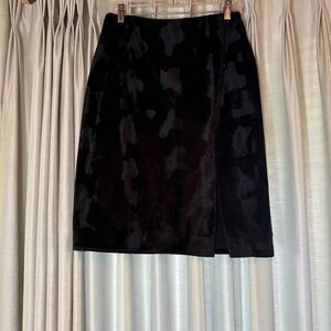 Faux pony hair skirt with offset front slit